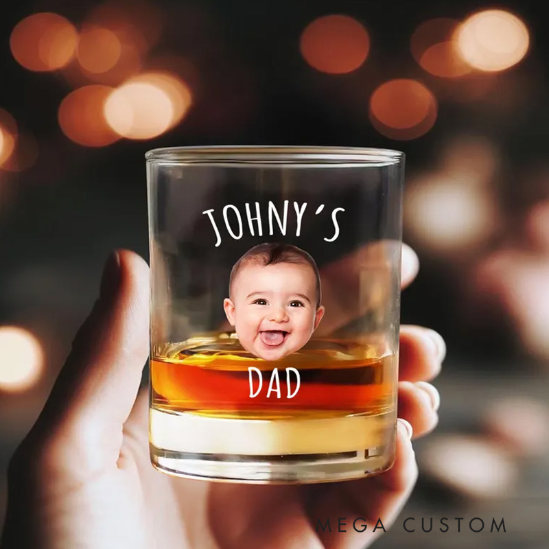 Personalized Dad Whiskey Glass Baby Photo Gift for Father's Day