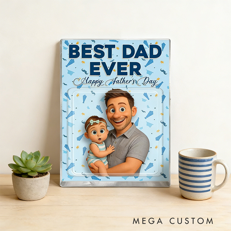 Personalized Father's Day Gift For Dad Custom Photo Dad And Kids Action Figure Acrylic Block Best Dad Ever Gift For Husband Father's Day