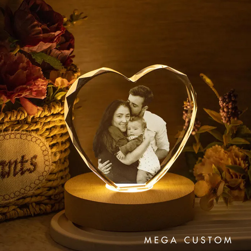 Personalized Heart Crystal Photo Portrait LED Custom Portrait in Crystal Light Family Photo Gift Portrait in Crystal Anniversary Gift