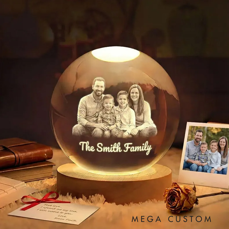 Personalized Photo Crystal Lamp Custom Besties Gift 3D Laser Engraved Globe Sister Birthday Gift Family Picture Night Light