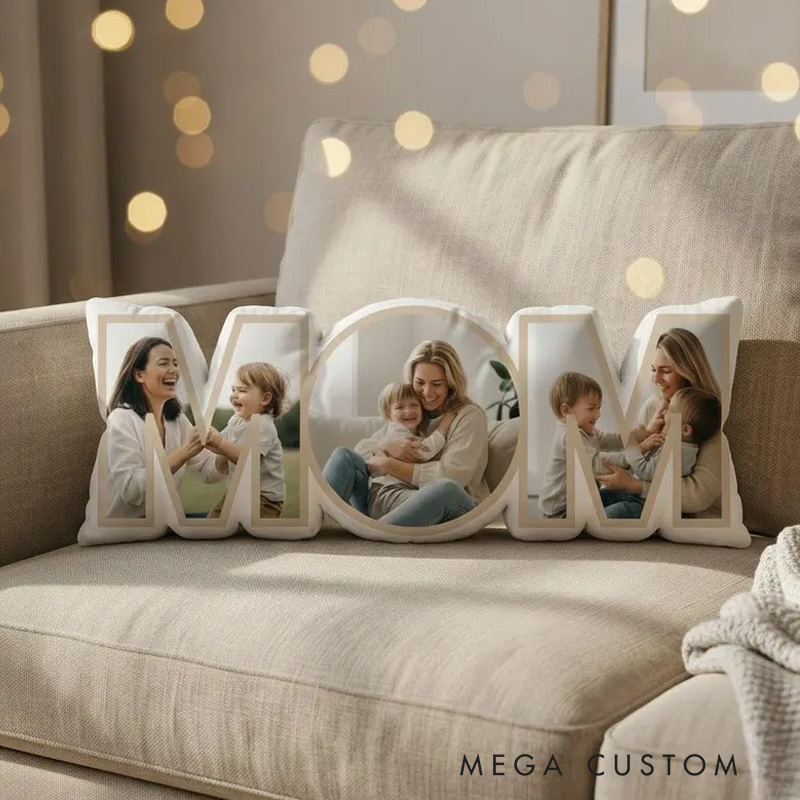 Personalized Mom Photo Pillow Custom Picture Decorative Throw Pillow Gift for Mother's Day Birthday Home Decor Soft Sofa Cushion for Women Family