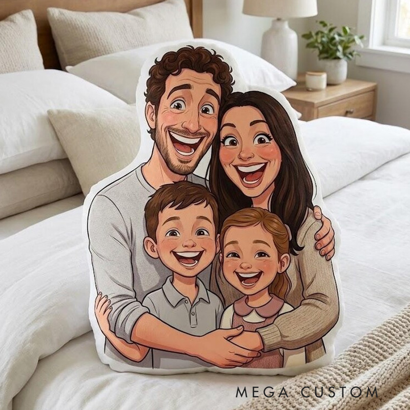 Personalized Family Portrait Pillow Custom Cartoon Illustration Decorative Throw Pillow Gift for Home Decor Unique Keepsake for Sofa Bed Birthday
