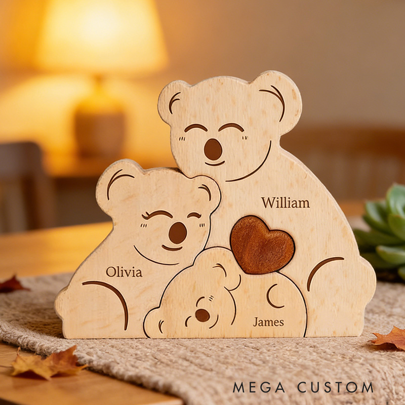 Personalized Family Puzzle Custom Wooden Koala Family Decor Custom Engraved Name Sign Home Decoration Gift