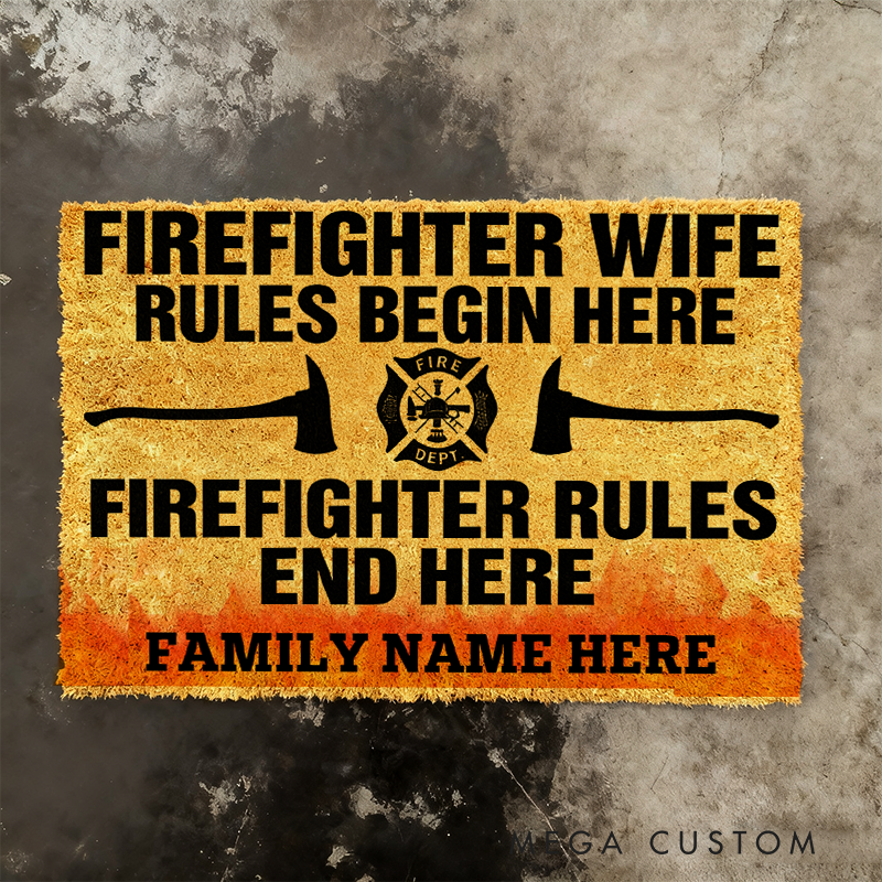Personalized Firefighter Doormat Custom Family Name Entryway Rug Thoughtful Gift for Firefighter Families