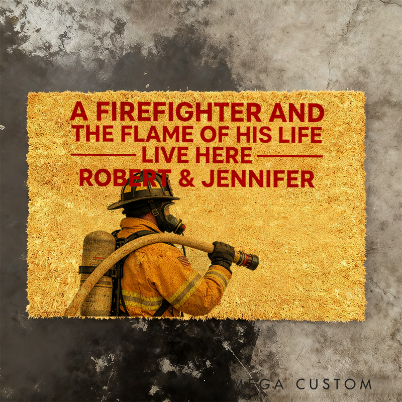 Personalized Personalized Firefighter Doormat Custom Couple's Entryway Rug Gift