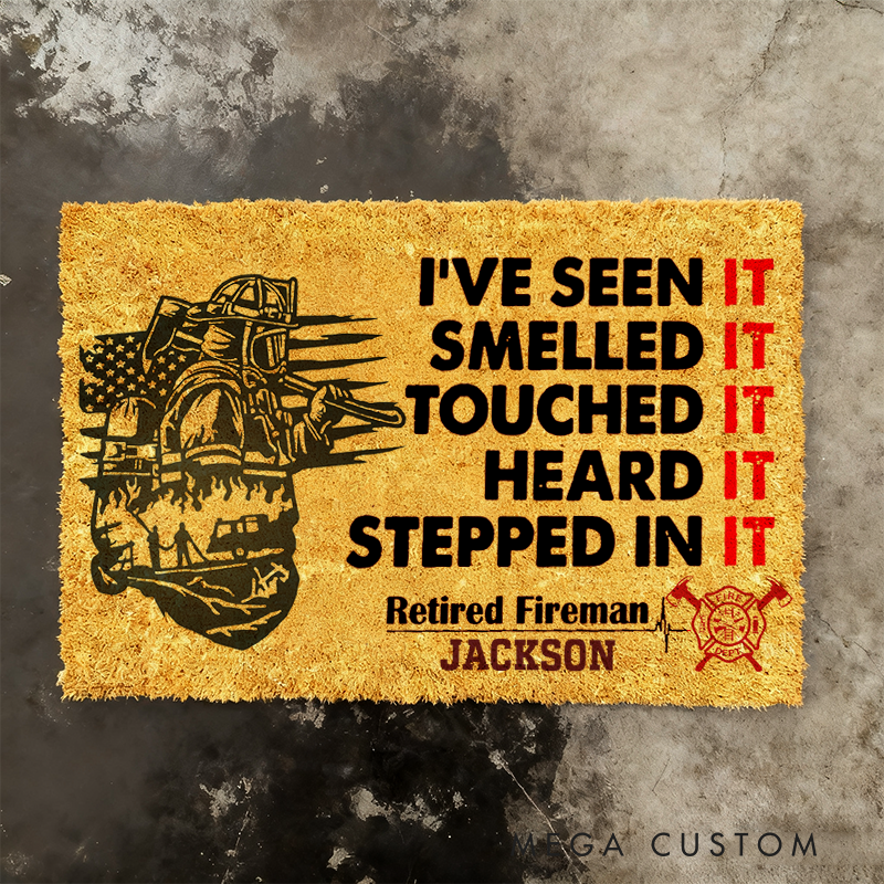 Personalized Retired Firefighter Doormat Custom Humor Entryway Rug Gift