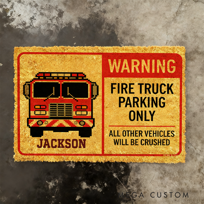 Personalized Fire Truck Parking Doormat Fun Custom Entryway Rug