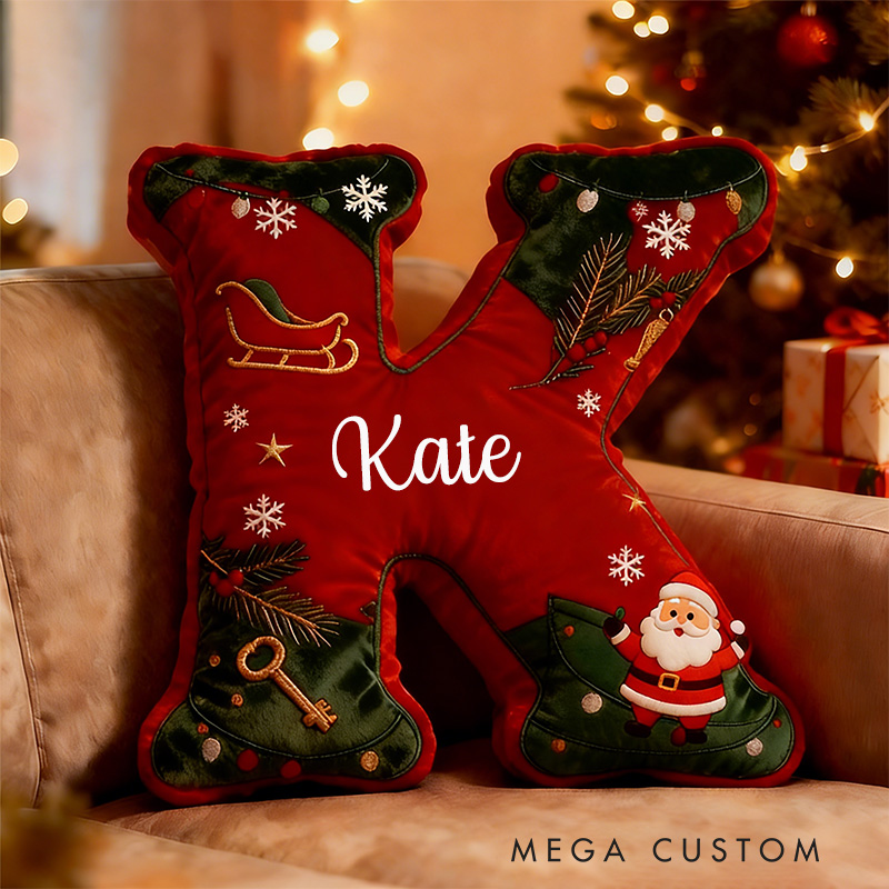 Personalized Christmas Letter Pillow Graphic 3D Print Custom Name Festive Holiday Decor Cushion with Seasonal Designs Perfect Gift for Family
