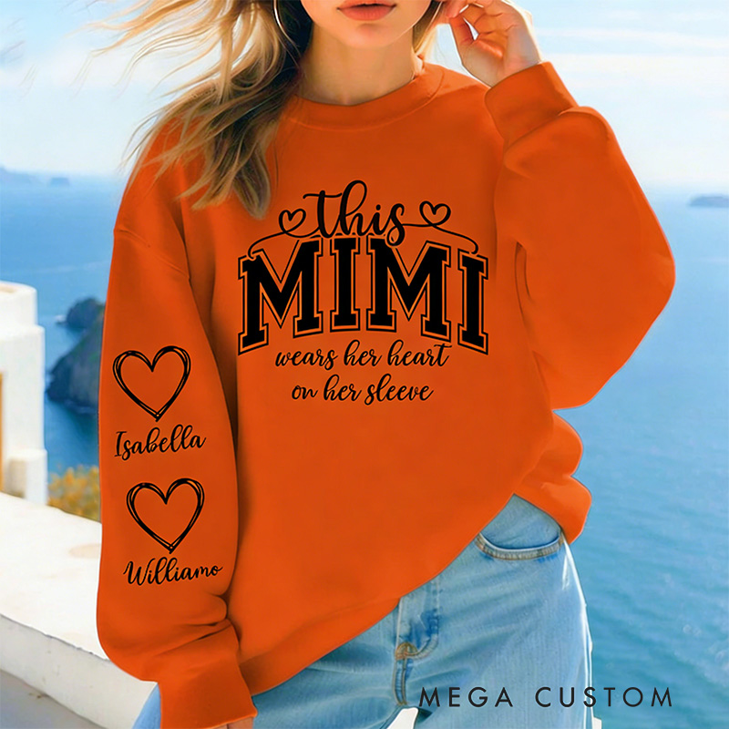 Personalized This Mama/Grandma/Nana Wears Her Heart on Her Sleeve Mama Bundle Mother's Day Custom Kids Names Mama Heart Mom Sweatshirt