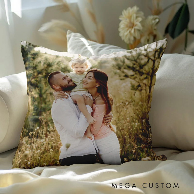 Personalized Photo Pillow Custom Family Picture Cushion Gift for Grandma Mother's Day Birthday Home Decor Keepsake Unique Present for Loved Ones