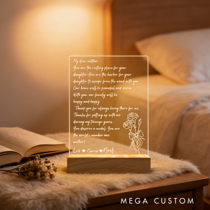 Personalized HandWritten Letter Night Light Mother's LED Night Light Gift for Mom Mothers Day Gift Grandma Nana Mommy Birthday Gifts