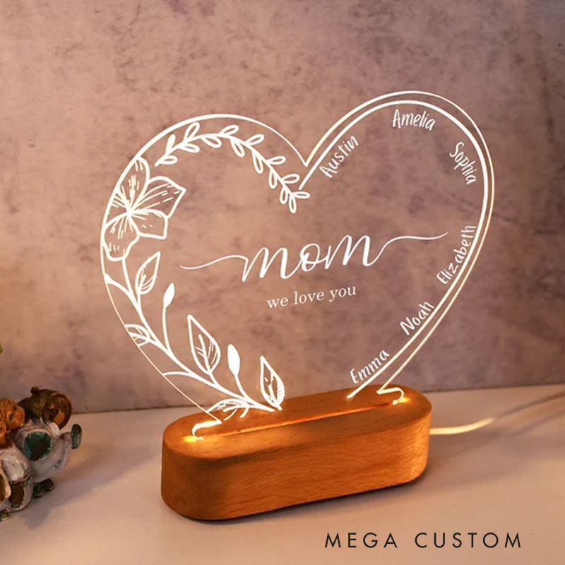 Personalized Night Light with Name Gift for Mom Custom LED Nightlight for Mum Mommy's Keepsake