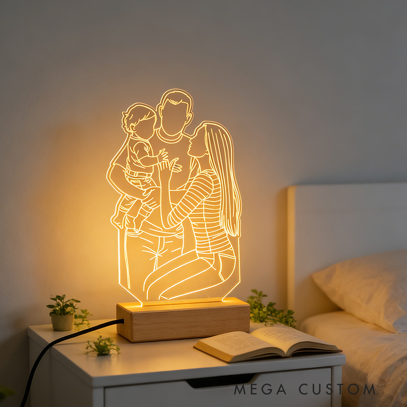 Personalized 3D LED Family Portrait Lamp Custom Photo Light Gift for Anniversary Mother's Day Birthday Home Decor Unique Keepsake for Loved Ones