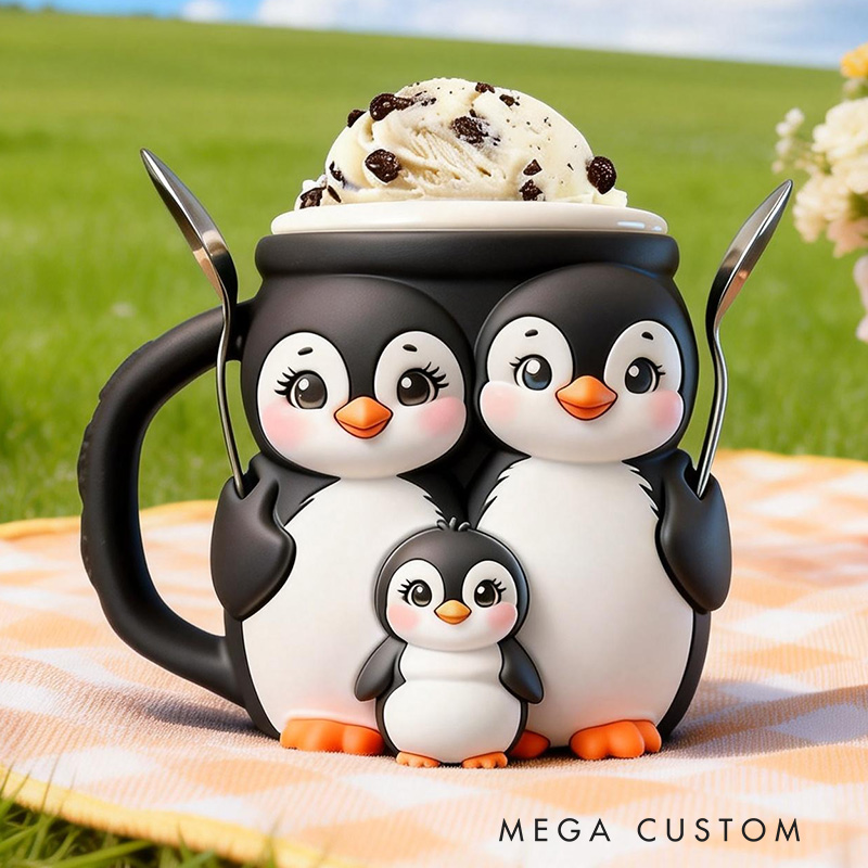 Personalized 3D Printed Penguin Ice Cream Pint Holder Spoon Slots & Snack Drawer Fun Kitchen Decor Animal Design