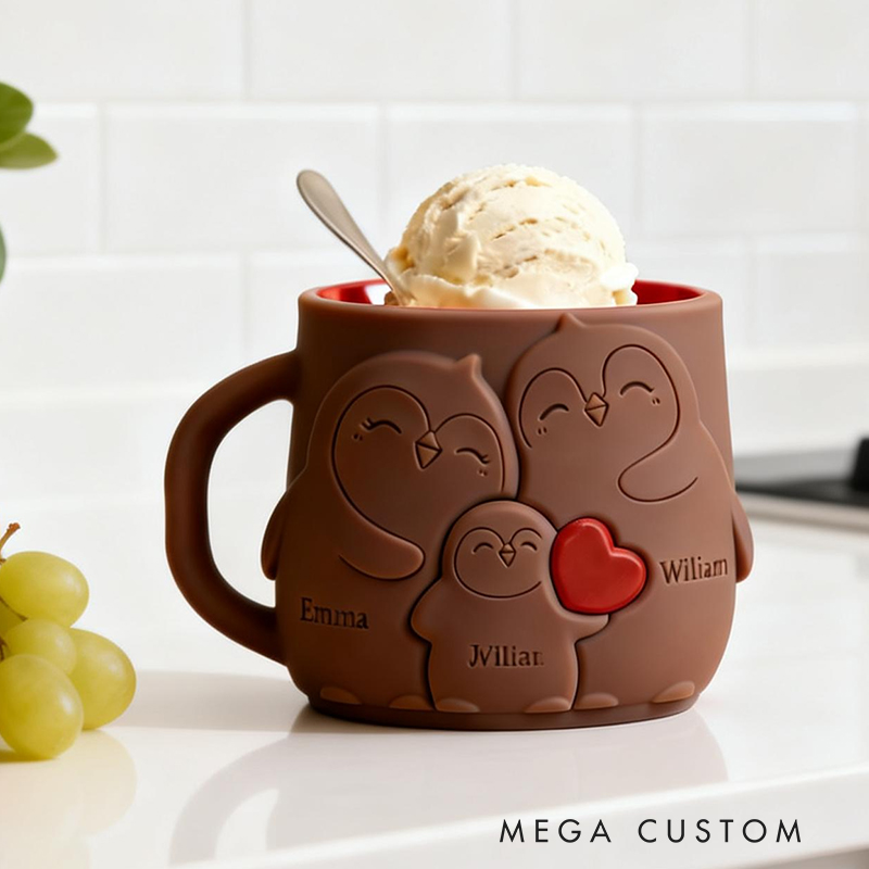 Personalized 3D Printed Penguin Ice Cream Pint Holder Custom Family Member Names Unique Gift for Family Fun Kitchen Decor