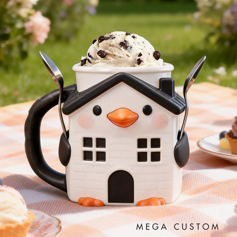 Personalized Penguin House Ice Cream Pint Holder Cute Custom Freezer Accessory for Kids and Adults Unique Gift for Birthday Christmas Kitchen Decor