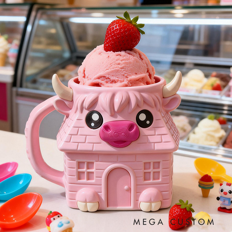 Personalized Highland Cow Ice Cream Holder Personalized Funny Kitchen Decor Cute Animal Gift