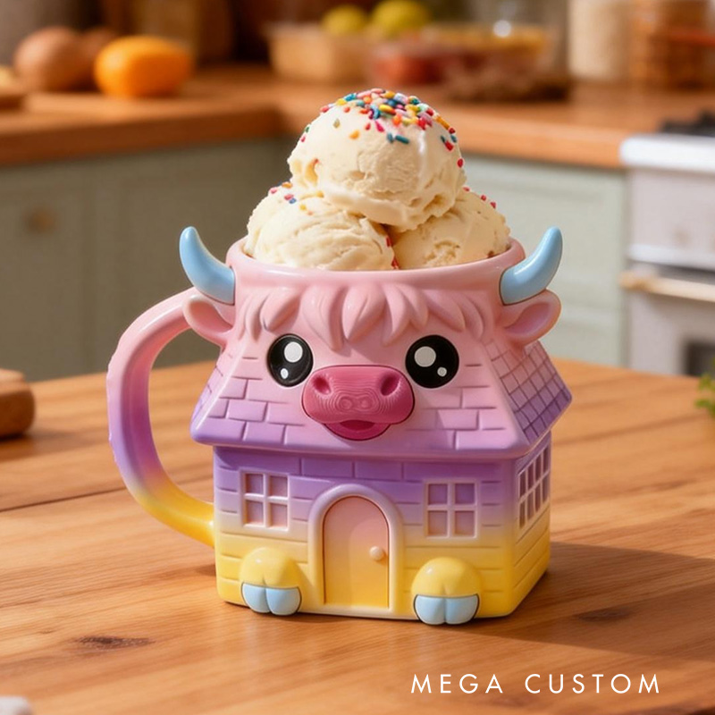 Personalized Highland Cow Ice Cream Pint Holder 3D Printed Cozy with Snack Drawer