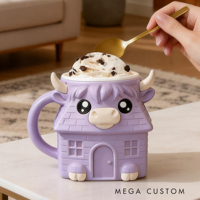 Personalized Highland Cow Ice Cream Pint Holder 3D Printed Cozy with Snack Drawer Fun Kitchen Decor Animal Design 3D Printed Reusable Ice Cream Cozy