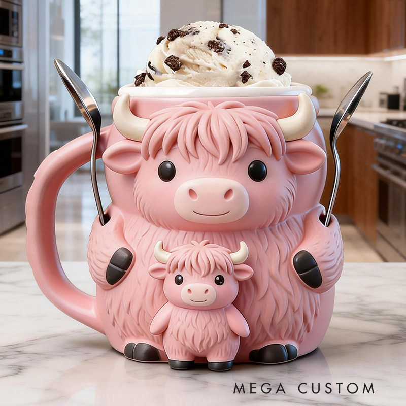 Personalized Highland Cow Ice Cream Pint Holder 3D Printed Cozy with Snack Drawer Personalized Funny Kitchen Decor Family Gifts
