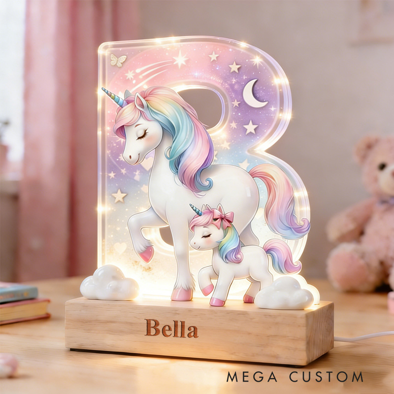 Personalized Unicorn LED Night Light Custom 26 Letter Lamp for Kids Room Decor Unique Birthday Gift for Girls Bedroom Decoration