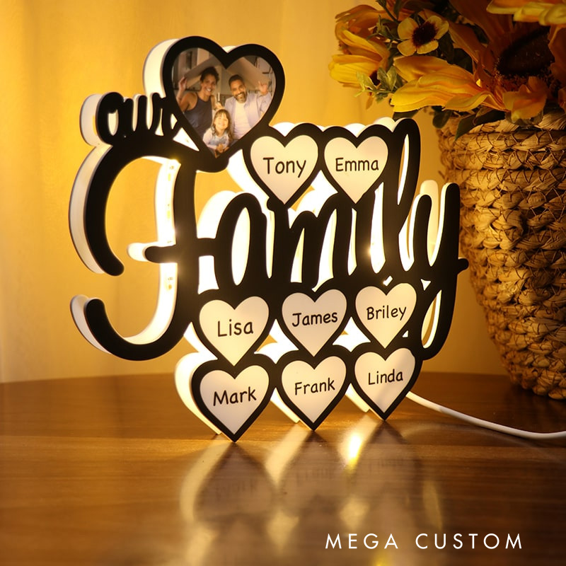 Personalized Family Member Name LED Night Light Custom Name Heart Design Unique Home Decor Gift for Birthday Anniversary Warm Lighting Keepsake