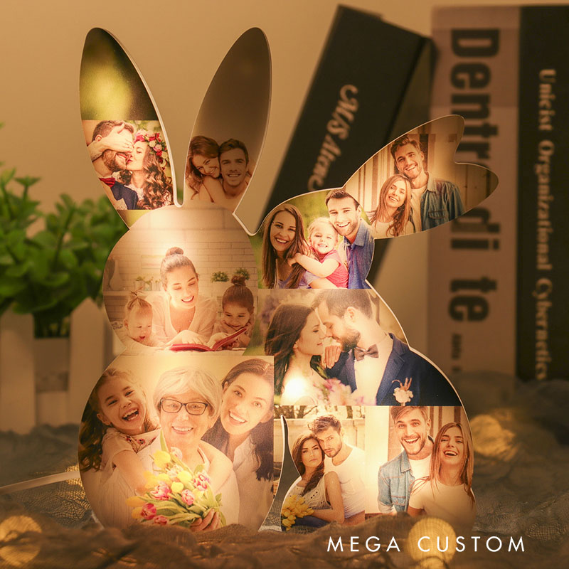 Personalized Easter Bunny Photo Lights Custom Bunny Photo Collage LED Light Home Decor Gift for Easter Birthday Anniversary Keepsake for Family Room