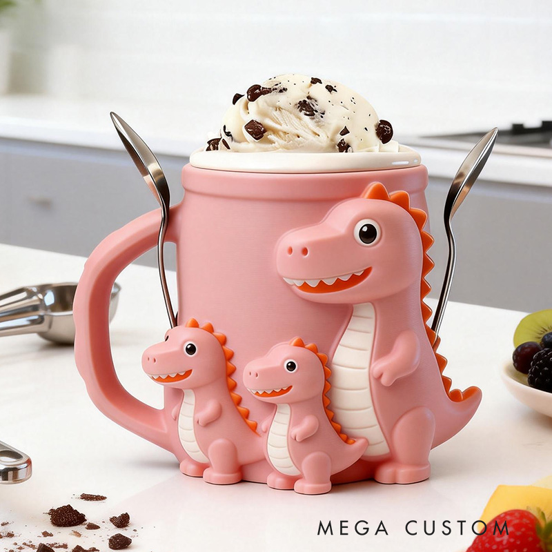 Personalized Dinosaur Ice Cream Pint Holder Cute Custom Freezer Accessory for Kids and Adults Unique Gift for Birthday Party Fun Kitchen Decor