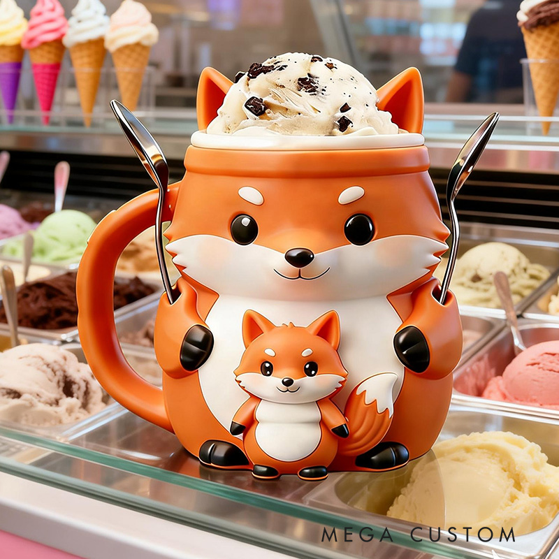 Personalized Fox Ice Cream Pint Holder Eco Friendly 3D Printed Pint Cozy with Spoon Slots Cute Gift for Ice Cream Lovers