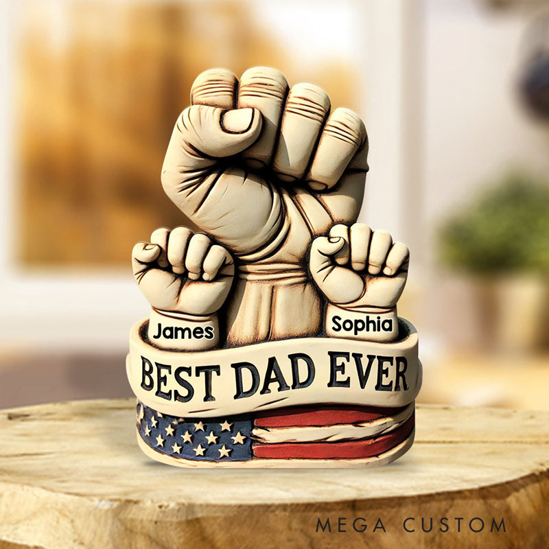 Personalized Dad And Kids Fists Acrylic Plaque ustom Name Design Unique Father's Day Gift for Dad Birthday Home Decor with Family Keepsake