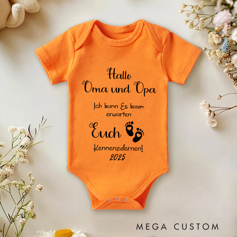 Personalized Hallo Oma Und Opa Ich Kann Es Kaum Erwarten Euch Kennenzulernen Baby Onesie Nursery Gift