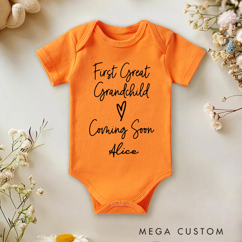 Personalized First Great Grandchild Announcement Baby Onesie Pregnancy Reveal Gift