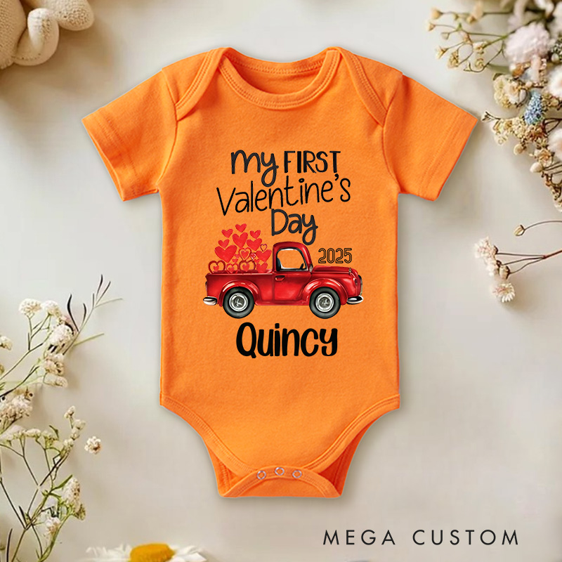 Personalized Red Car My 1st Valentine's Day Baby Onesie 