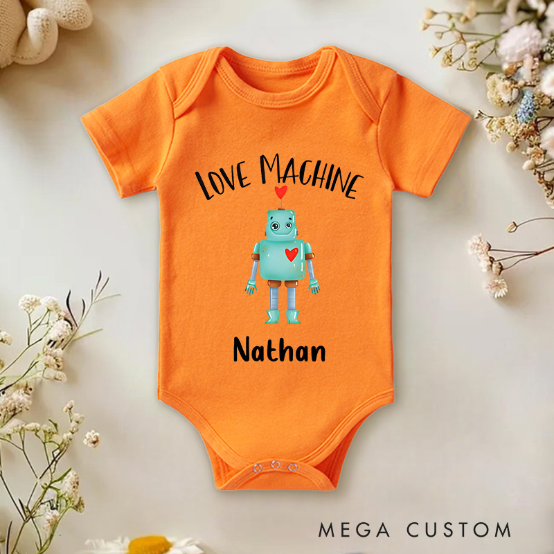 Personalized Love Machine Cute Robot with Heart Baby Onesie Baby Shower Gift