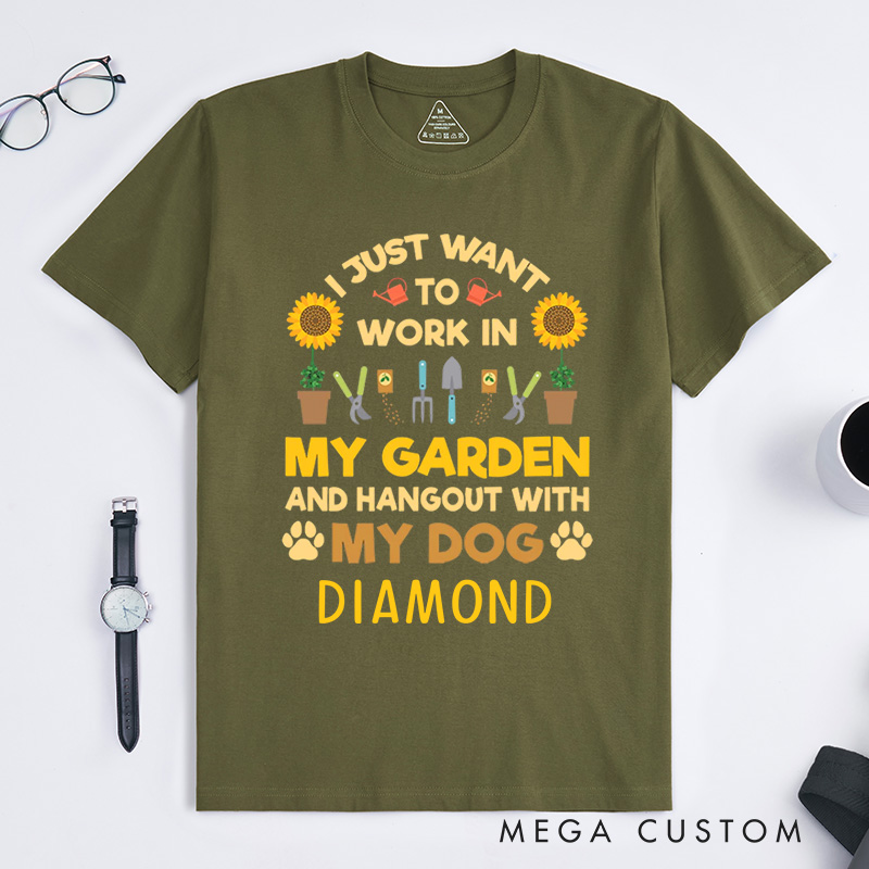 Personalized I Just Want to Work In My Garden And Hang Out with My Dog Classic T-Shirts Gardener TShirt Plant Lover Gift Garden Gift