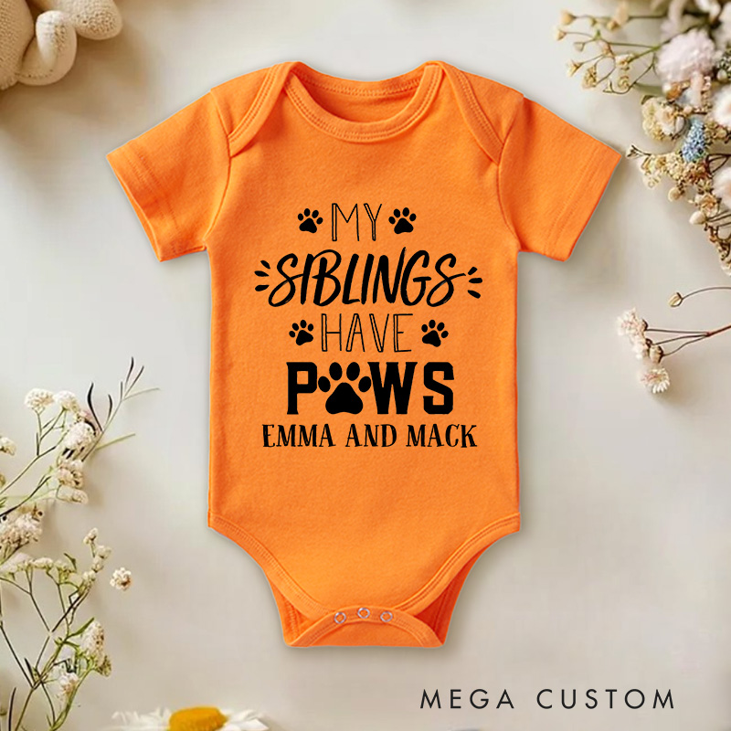 Personalized My Siblings Have Paws Baby Onesie Pet Lover Gift