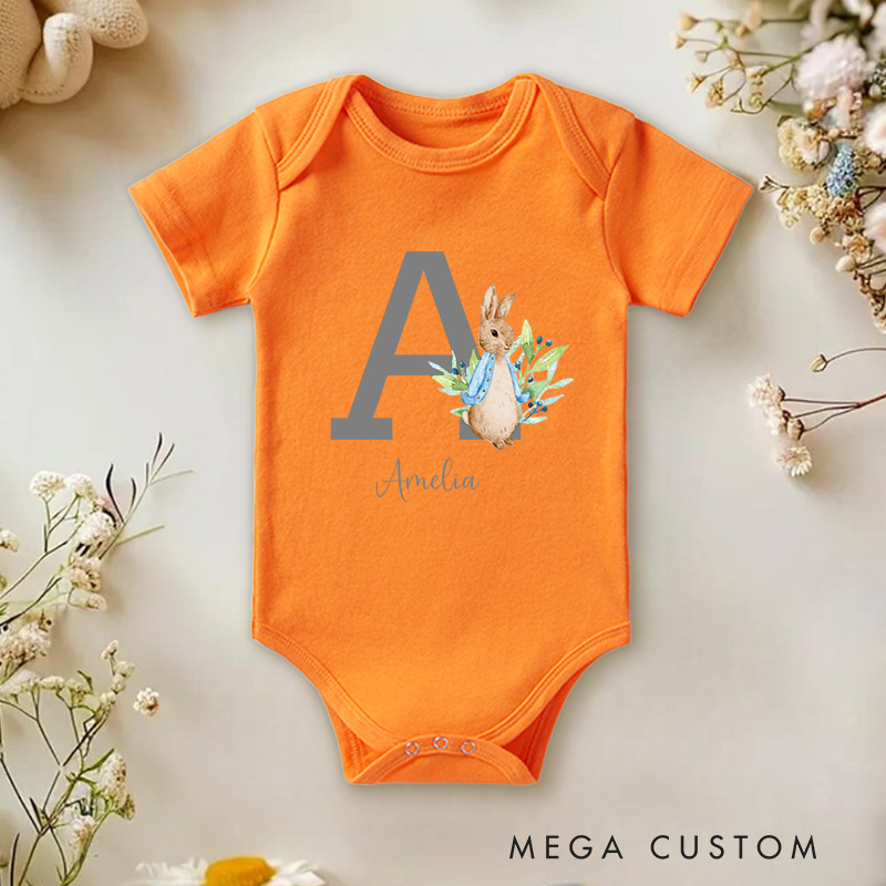 Personalized Letter Design with Cute Bunny Illustration Baby Onesie