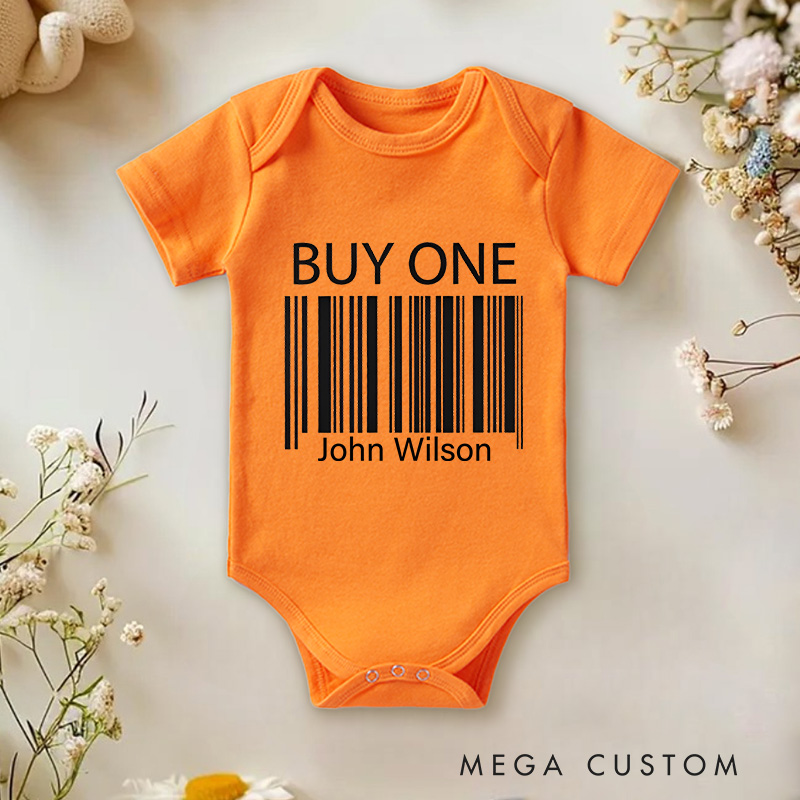 Personalized Buy One Get One Free Clever Twin Humor Barcode Baby Twin Onesie