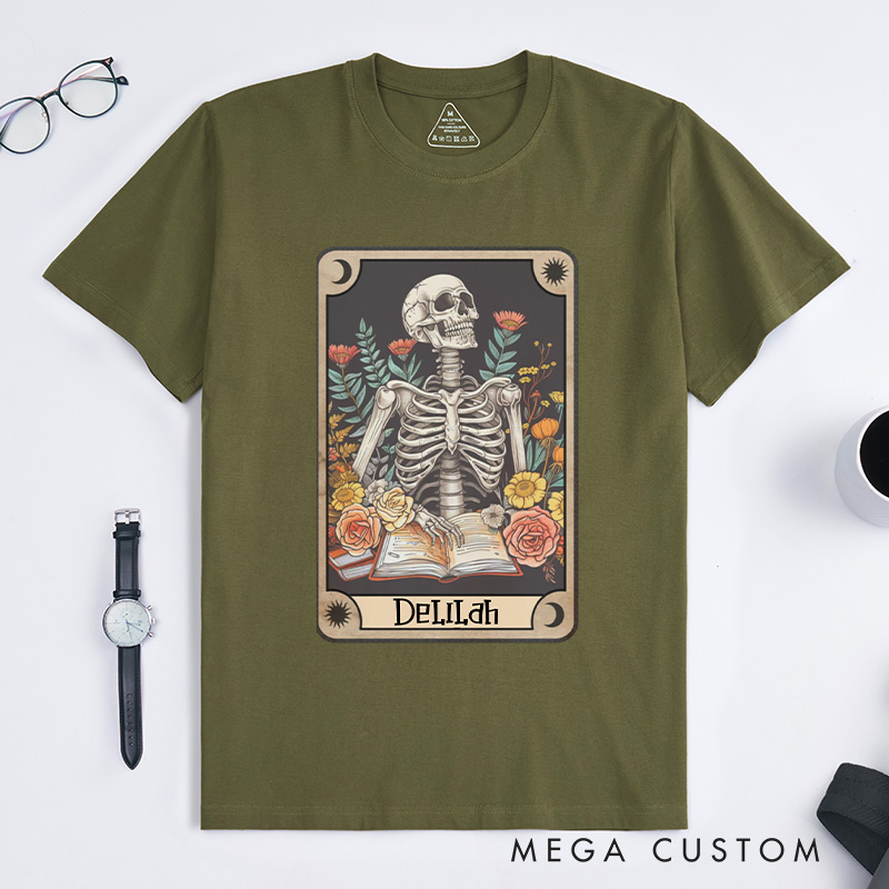 Personalized The Reader Tarot Card Classic T-Shirts Skeleton Reading Shirt Unisex Tarot Card Shirt Book Lover Gift Bookish Gift