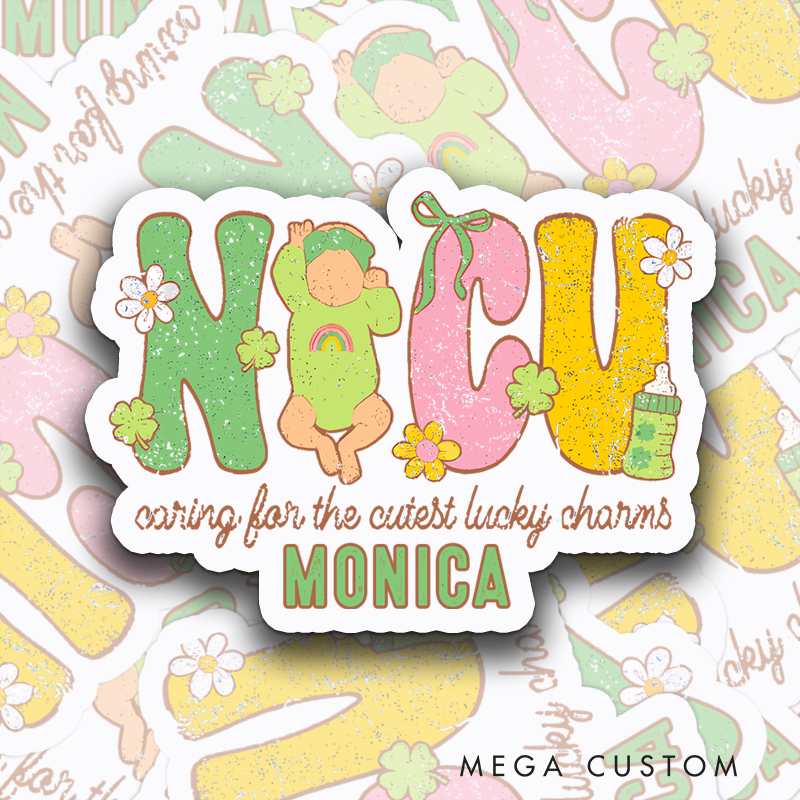 Personalized Nurse Stickers Caring for the Cutest Lucky Charms Personalized Sticker Funny Nurse Sticker Vinyl Die Cut Sticker