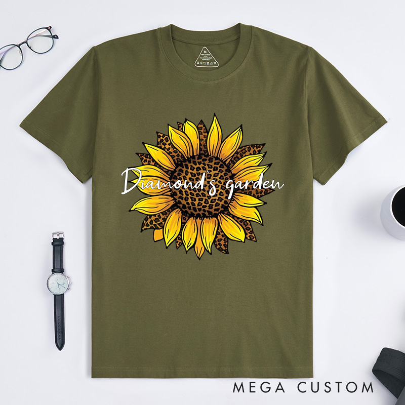 Personalized Leopard Sunflower Classic T-Shirts Sunflower Shirt Leopard and Floral Shirt Botanical Print Shirt Plant Lover Gift Gardening Gift