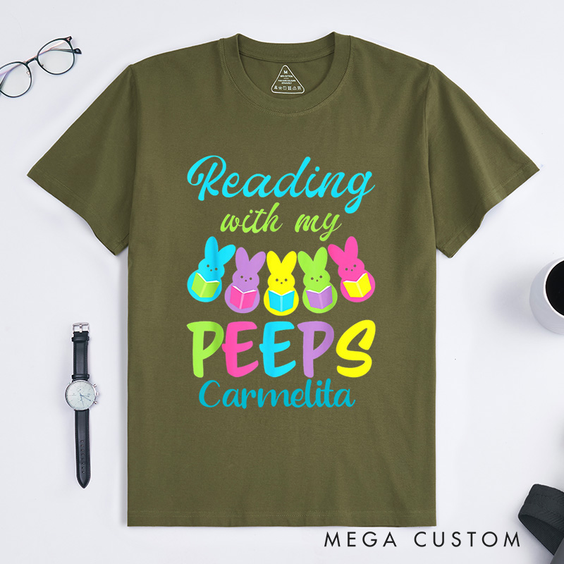 Personalized Reading With My Peeps Classic T-Shirts Funny Easter Shirts Book Shirt Funny Peeps Tee Reading Bunny Shirt Easter Gift