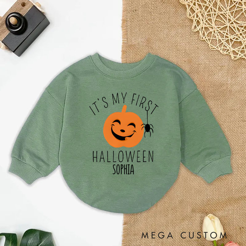 Personalized My First Halloween Happy Pumpkin Baby Bodysuit Gift for New Baby