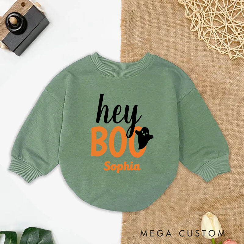 Personalized Hey Boo Orange Black Funny Halloween Ghost Baby Bodysuit
