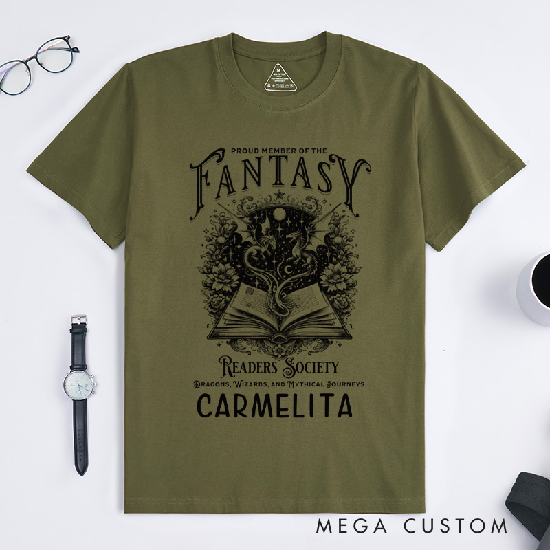Personalized Fantasy Readers Society Classic T-Shirts Dragon Lover Tee Mythical Creatures Book Shirt Bookish Gift Vintage Shirt for Book Lover Gift