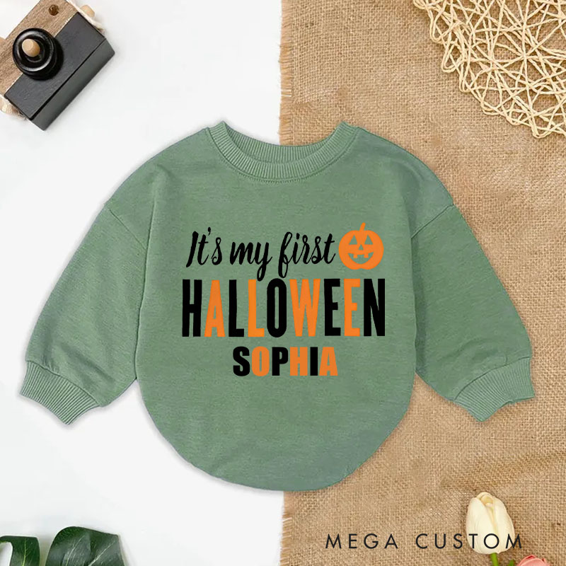 Personalized Modern Orange and Black My First Halloween Baby Bodysuit