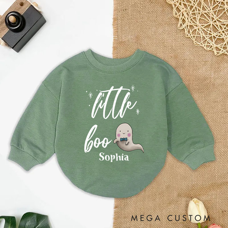 Personalized Little Boo Baby Bodysuit with Cute Ghost and Stars for a Sweet Halloween Outfit