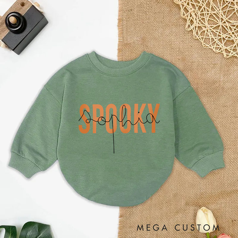 Personalized Retro Burnt Orange Spooky Season Halloween Fall Baby Bodysuit