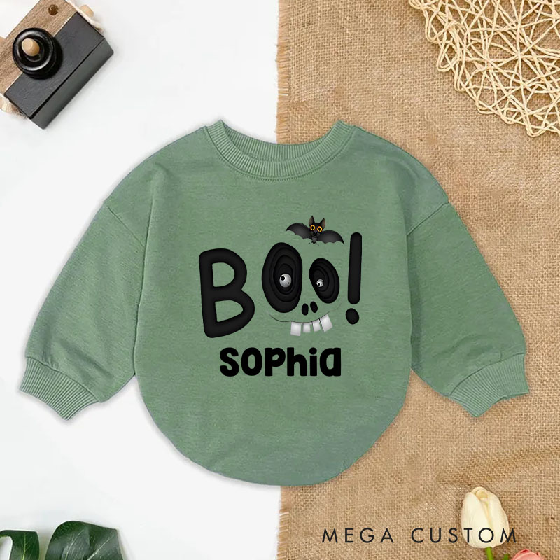 Personalized Boo Baby Bodysuit with Bold Text and Cute Bat Perfect for Spooky Celebrations
