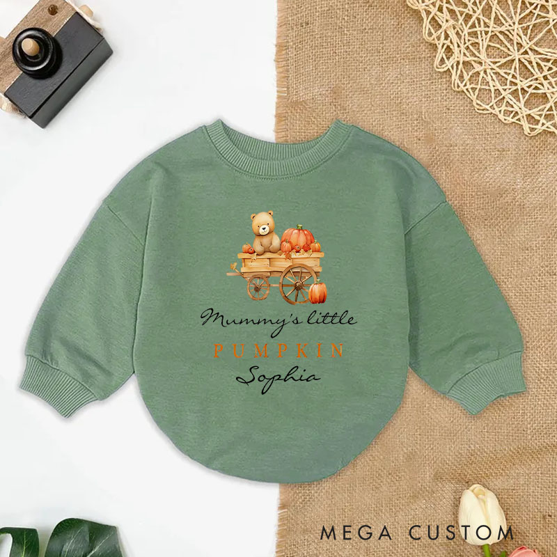 Personalized Mummy’s Little Pumpkin Baby Bodysuit Featuring Baby Carriage and Custom Name